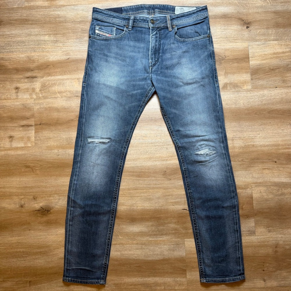 Diesel Thommer Jeans Mens 33x30 Blue Slim Skinny Distressed Stretch Denim 084KW
